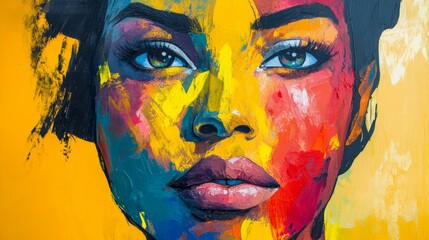 Abstract Portrait: Woman with Sculpted Features Radiant Colors and Lush Eyelashes 