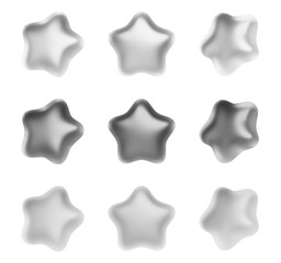 Light Gray, Black, Frosted Gray Gummy Stars - 3D Illustration with Transparent Background	