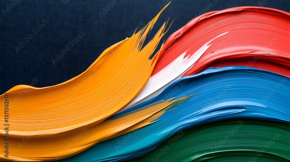 Poster captivating abstract expressionist painting with vivid swirls of acrylic paint in striking rainbow c