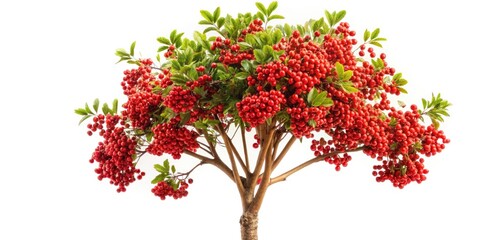 Low Light Rowan Tree Berries, White Background, Autumn Photography, Red Berries, Nature Image