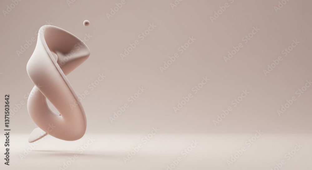 Poster abstract 3d render of a twisted beige form floating against a pale background