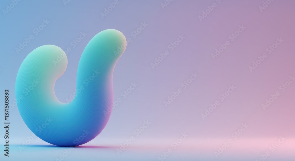 Poster abstract 3d render of a smooth gradient blue and green blob on a pastel background
