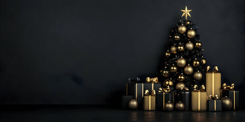 Photo Of A Luxury Christmas Tree With Gold Decorations And Gifts