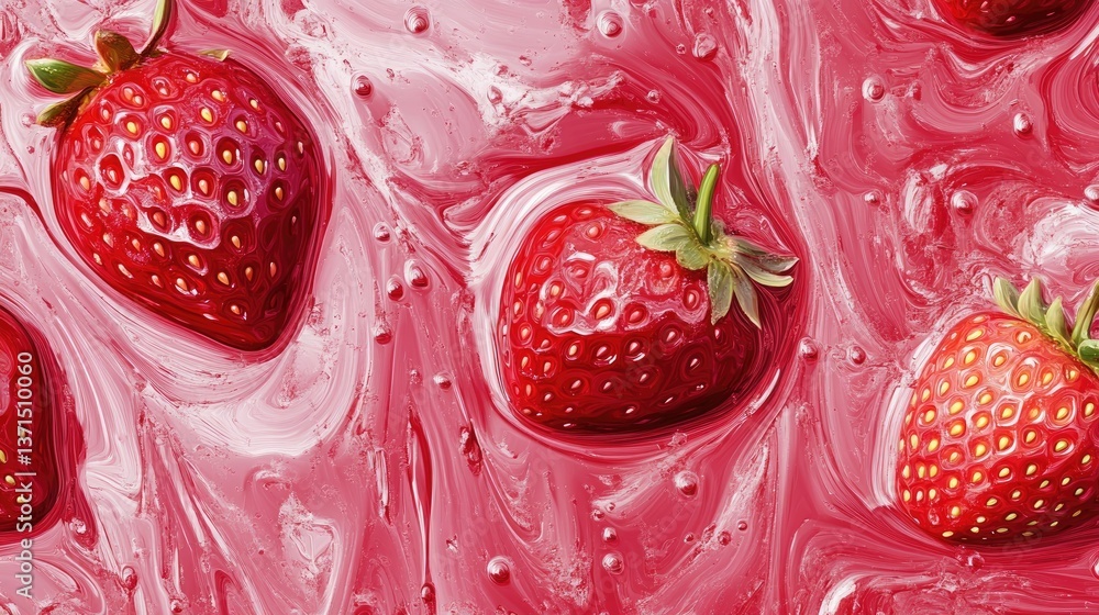 Poster fresh red strawberries on creamy swirl background creating a delicious and colorful visual delight f