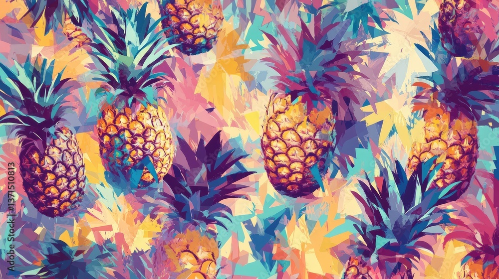 Aufkleber vibrant abstract pattern of pineapples with colorful brush strokes and tropical vibes for creative d