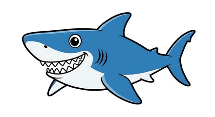 Fototapeta premium Cartoon Shark Swimming with Big Smile and Sharp Teeth Illustration
