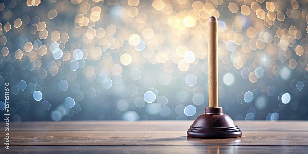 Poster vertical overview of a plunger holder with soft bokeh background and glass reflection, perfect for c