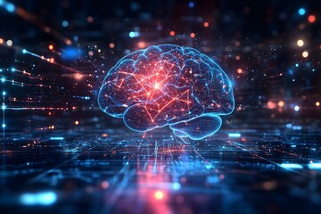  human brain model, intelligent futuristic brain,  with neural circuit connections, cognitive function, neuroscience.  