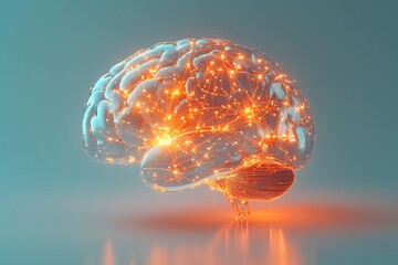  human brain model, intelligent futuristic brain,  with neural circuit connections, cognitive function, neuroscience.  