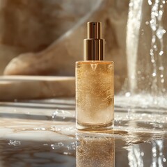 Beauty serum splash relaxation coenzyme Q10 bottle mockup