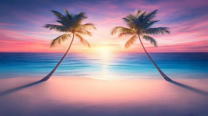 Naklejka premium Photo of Palm Trees Silhouetted at Sunset over a Tropical Beach