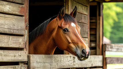 Fototapeta premium Majestic Chestnut Horse Gazing from its Stable