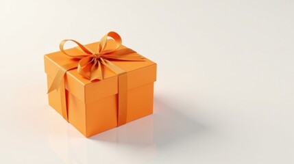 Obraz premium A vibrant orange gift box adorned with a delicate ribbon, a perfect symbol of celebration and thoughtful gifting.