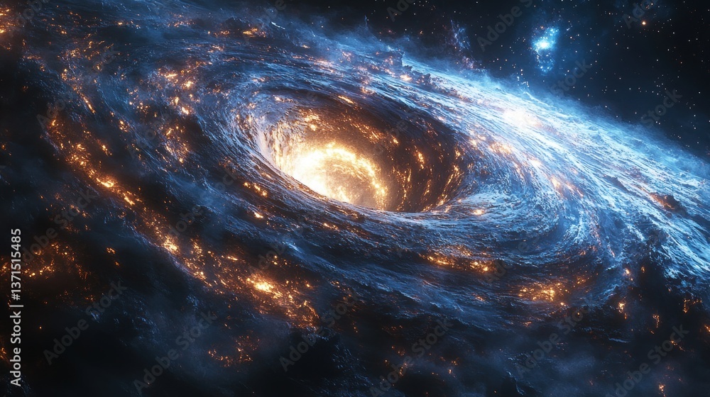 Poster black hole surrounded by accretion disk in deep space photorealistic rendering