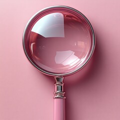 3D Pink Magnifying Glass on Pastel Pink Background with Soft Lighting and Shadow