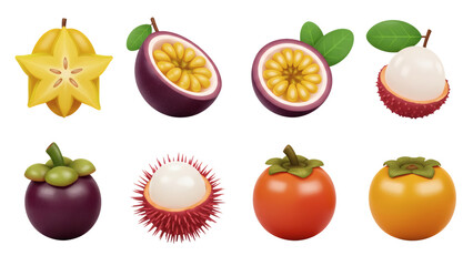 Variety of Exotic Fruits Isolated Against Transparent Background Delicious and Colorful