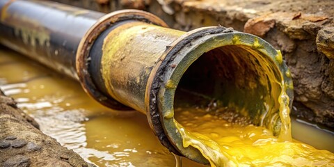 A clogged pipe with thick, yellowish fats and oil rendering the surface slippery and gloopy, oil, clog, oil