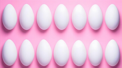 Photo Of White Eggs in Rows on Pink Background Arrangement