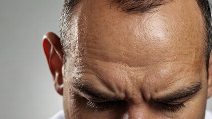 Close-up of Man's Worried Face,Frown Lines,Stress