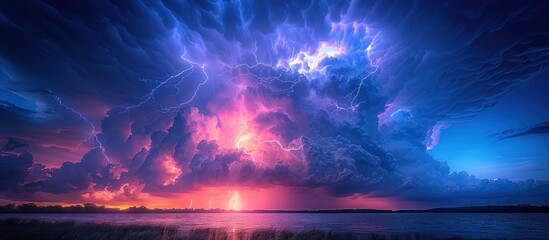 Thunderstorm over Lake at Sunset