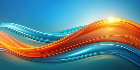 Modern elegant design element in bright orange and soft blue hues on wavy ocean-inspired background, blue, Orange,  blue