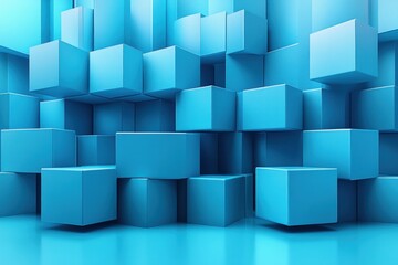 Obraz premium Minimalistic 3D Abstract Geometric Composition with Blue Cubes and Shapes