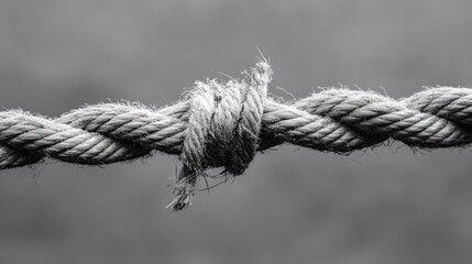 A close-up of a rope fraying at the edges, looking weak and about to break. Great for stress, tension, fragility, risk, or breaking point themes.