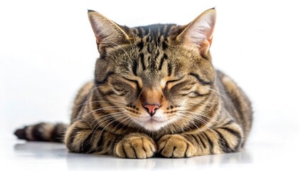 Obraz premium Sleepy Tabby Cat Landscape Photography - Cute Kitten in Nature, Peaceful Meadow Scene