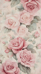Watercolor Floral Roses Illustration In Pink Tones With Beige Background