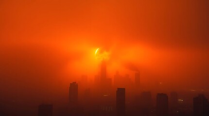 Fototapeta premium Smoky orange sunrise over a city