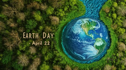 Celebrate Earth Day April 22 with Stunning Earth Image Surrounded by Lush Forest and Flowing Water for Environmental Awareness