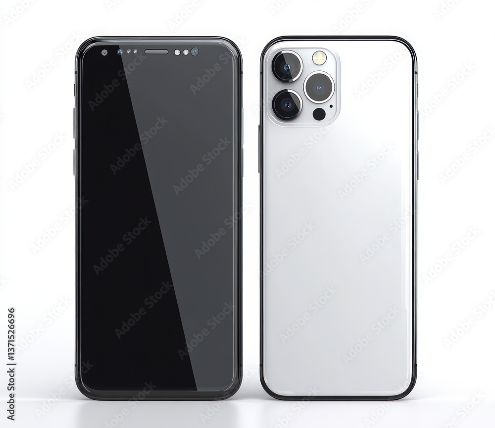 Poster modern smartphone design mockup front and back view minimalistic style