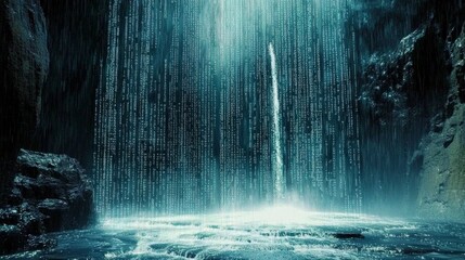 Experience the enchanting effect of cascading binary numbers in a digital waterfall.