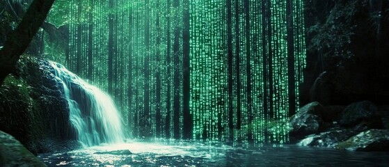The fusion of nature and technology represented in a waterfall theme.