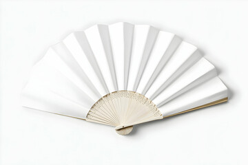 White Paper Folding Fan Isolated Against Clean White Background Photo