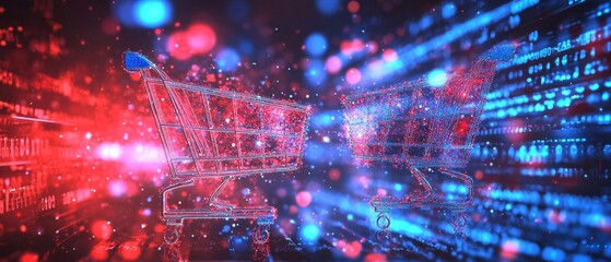 Obraz premium Transactional silver background with pixelated shopping motifs.