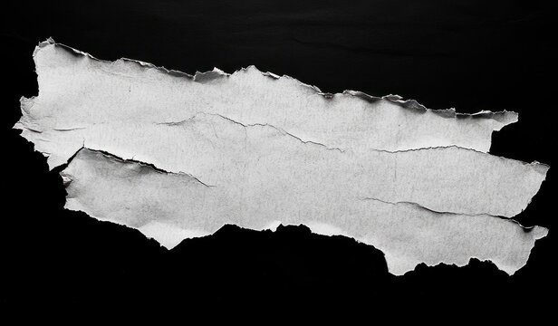 Torn white paper texture with high contrast on black background dirty wrinkled glued poster effect