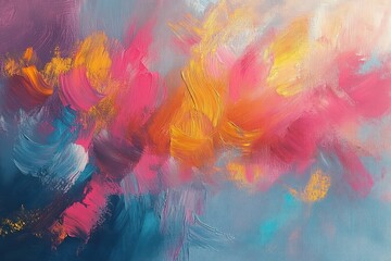Vibrant Abstract Expressionism Pastel Brushstrokes with Gold Highlights and Impressionist Influence