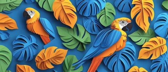 Obraz premium Artistic Representation of Macaws in a Seamless Format