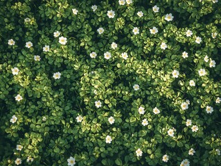 White Wildflowers Growing on a Green Field Forming a Natural Pattern