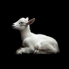 Fototapeta premium Adorable Young Goat Resting Gracefully on a Black Background