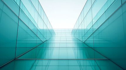 Obraz premium Teal Glass Building: Modern Architecture, Geometric Design