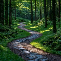 Fototapeta premium Forest Pathway Winding Sunlight