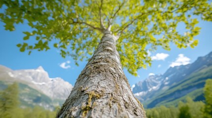 Fototapeta premium Upward view of tree trunk and canopy