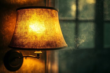Smoke stains on a yellowed lampshade, soft and nostalgic, suggesting a cozy, well-loved room filled with memories