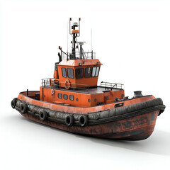 Fototapeta premium Powerful Red Tugboat Navigates Rugged Harbor for Commercial Marine Transportation and Towage