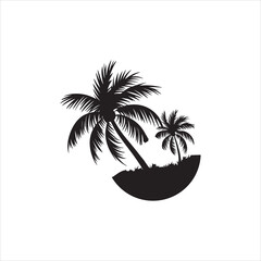 Obraz premium Tropical Island with Palm Tree Silhouette and Sunset Vector Illustration