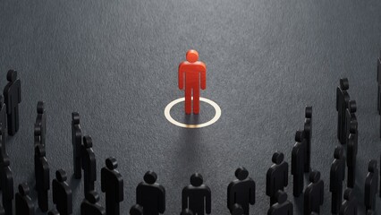 3d illustration of many pawns over RED and representing a class action or a collective redress...
