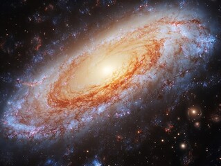 barred spiral galaxy highlighting its central bulge and trailing spiral arms