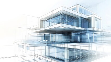 Obraz premium High-Tech Architectural Draft of Smart Glass House – Modern Urban Design Illustration